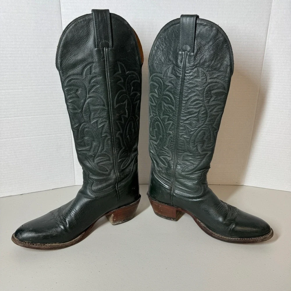 Vintage Biltrite Dark Green Leather  Western Riding Cowboy Boots Size 10AA - Picture 7 of 16
